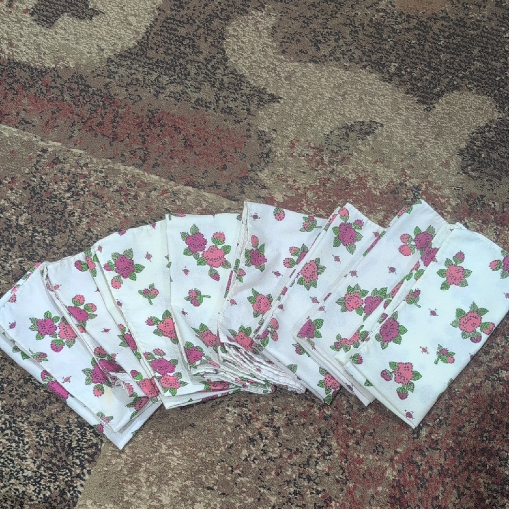 Vintage Floral Cotton Napkins - Pink Rose Print 8 Napkins